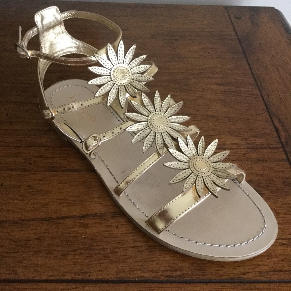 Kate Spade Gold designer sunflower sandals 8  1/2